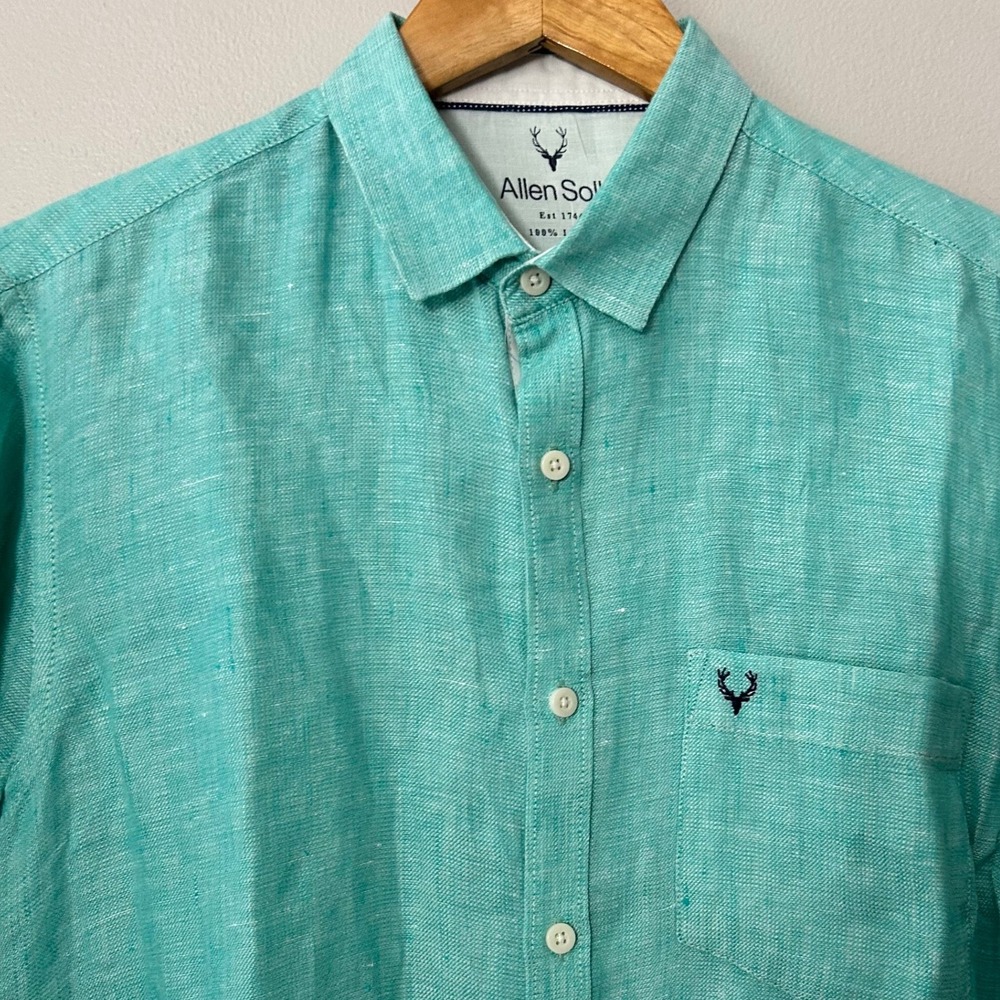Allen Solly Shirt Mens Large Turquoise 100% Linen Button Down Long Sleeve